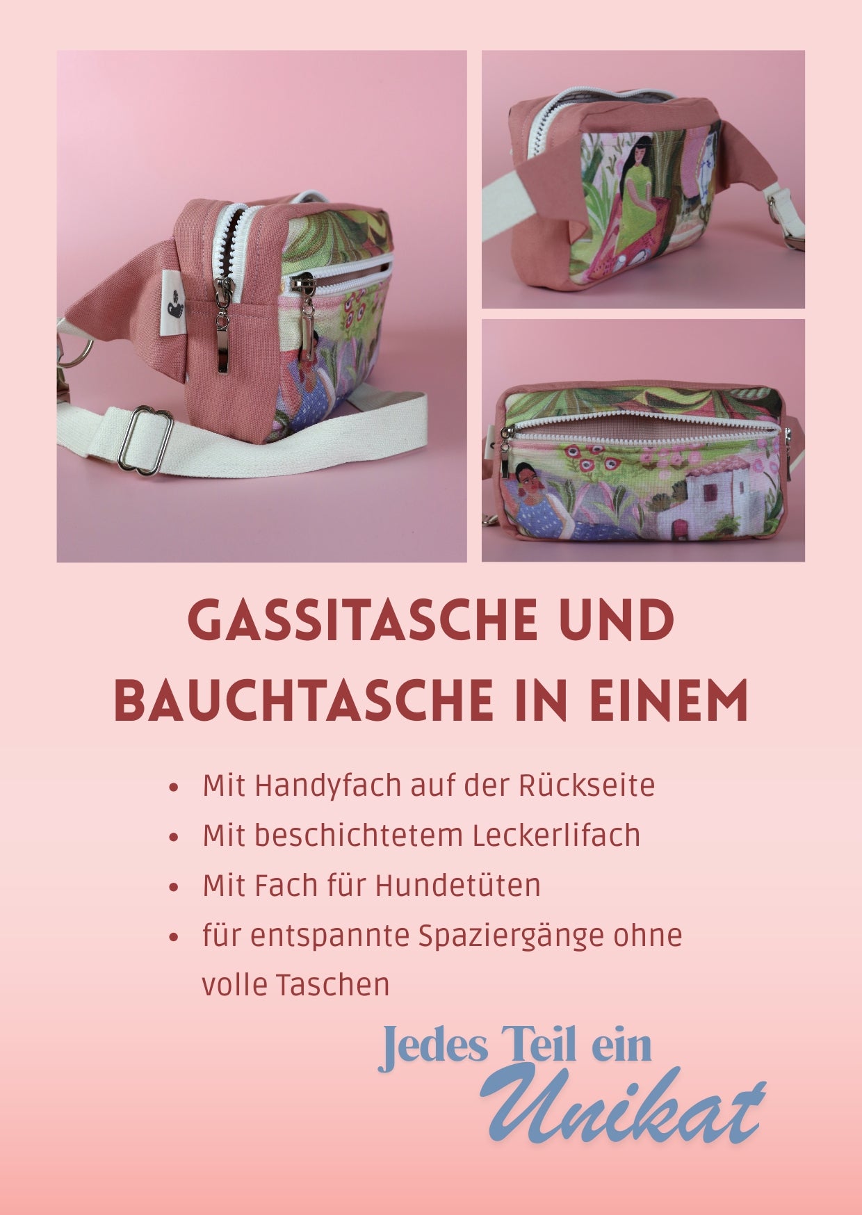 Handmade Gassitasche / Bauchtasche Kadu puderrosa