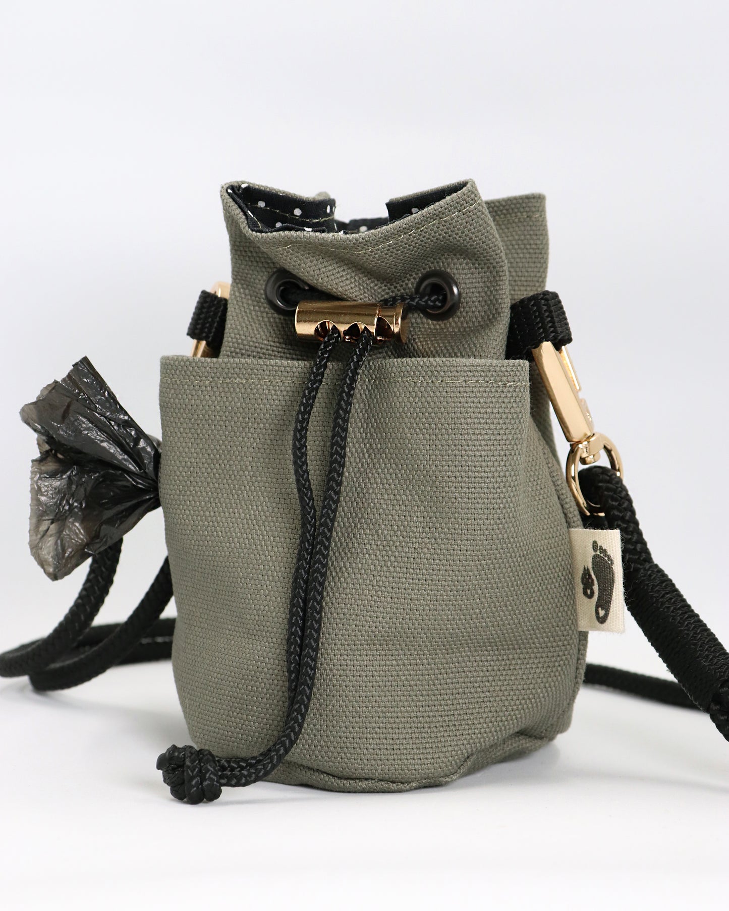 Leckerlibeutel für Hunde - Kaia oliv mit Punkten - Gassitasche mit Tütenspender