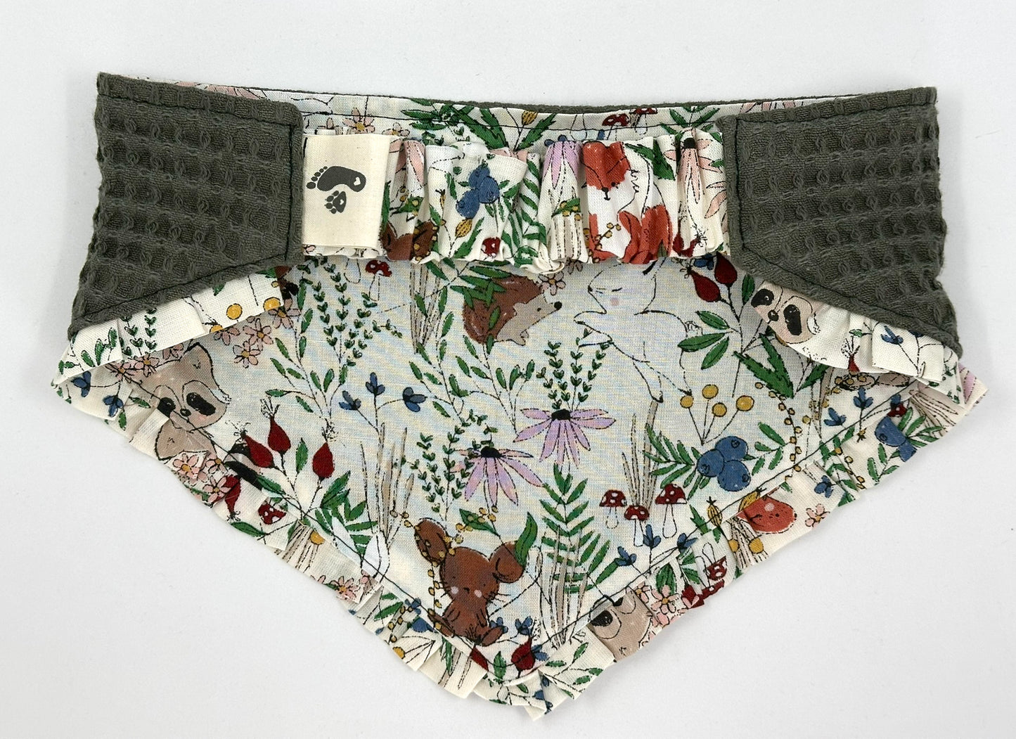 Beidseitig tragbares Halstuch Kiana grün mit Waldtieren für kleine & große Hunde - Limited Edition